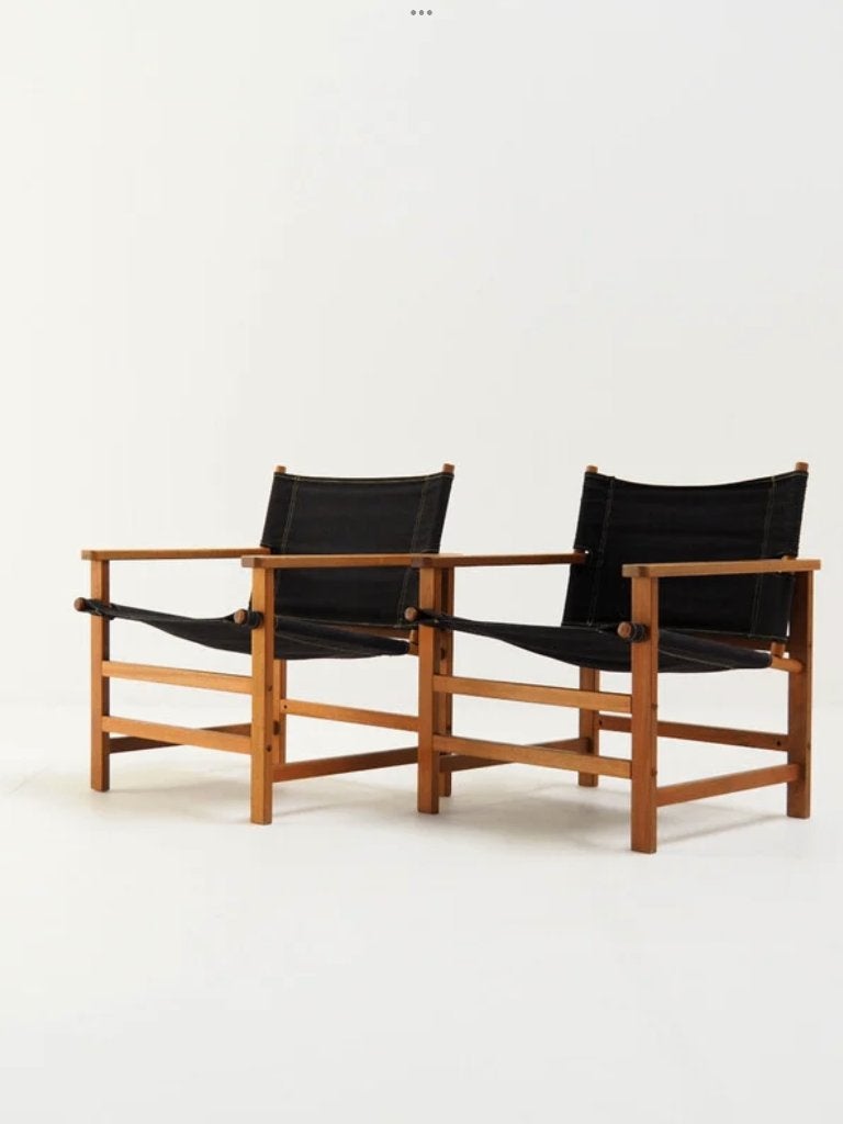 set 2 vintage dio fauteuil stoel safari chair Deens, Ophalen, Gebruikt, 75 tot 100 cm, Nvt