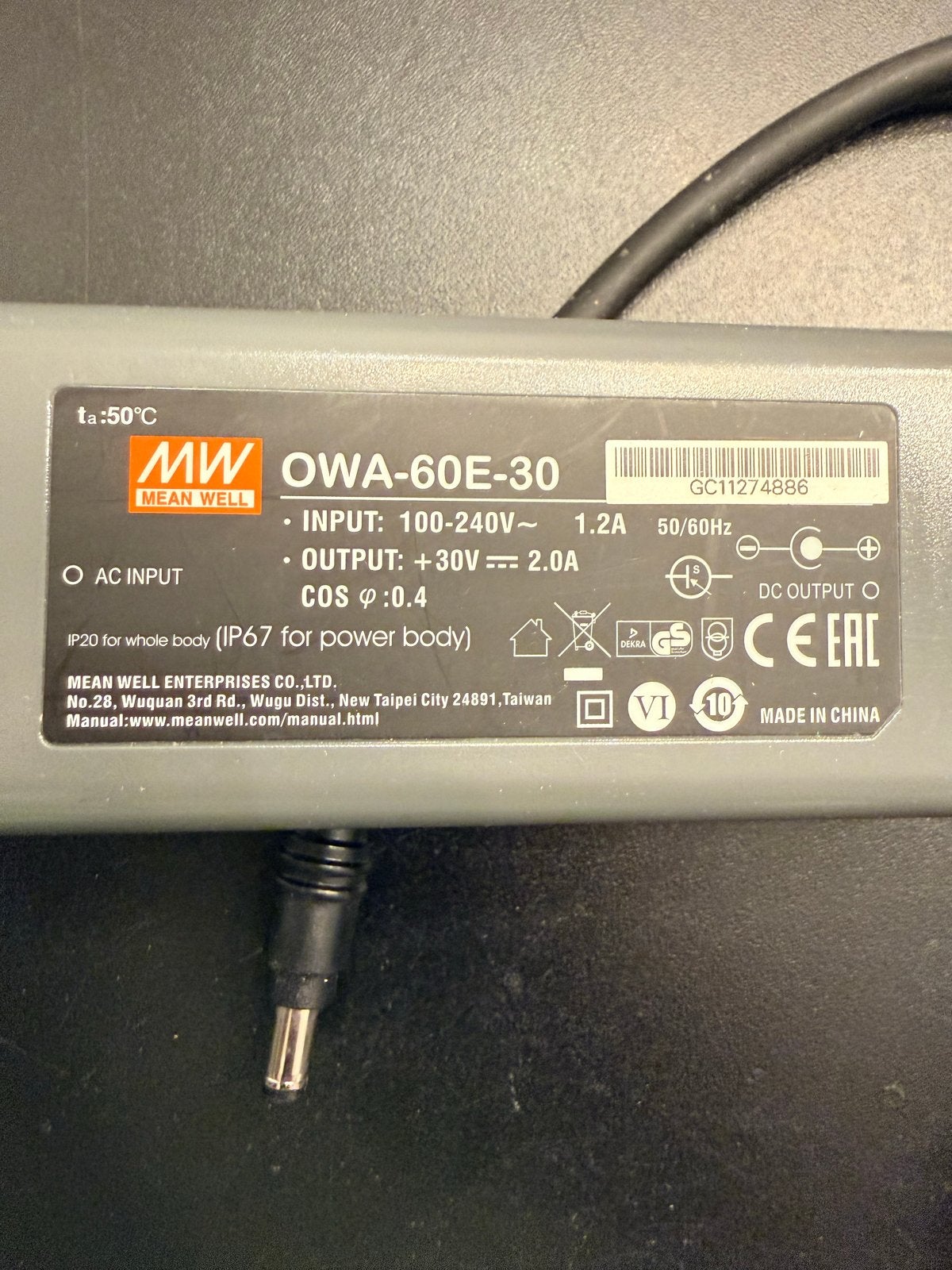 Mean Well OWA-60E-30 IP67 Voeding 30V 2A, Ophalen of Verzenden, Gebruikt