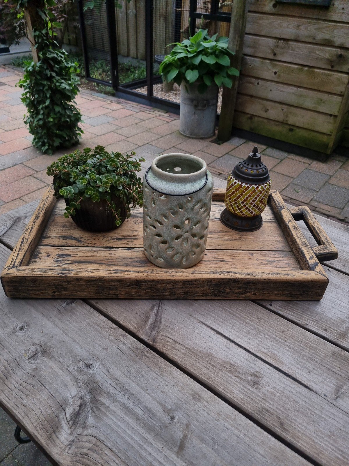Teakhouten  dienblad, Ophalen, Rechthoekig, Hout