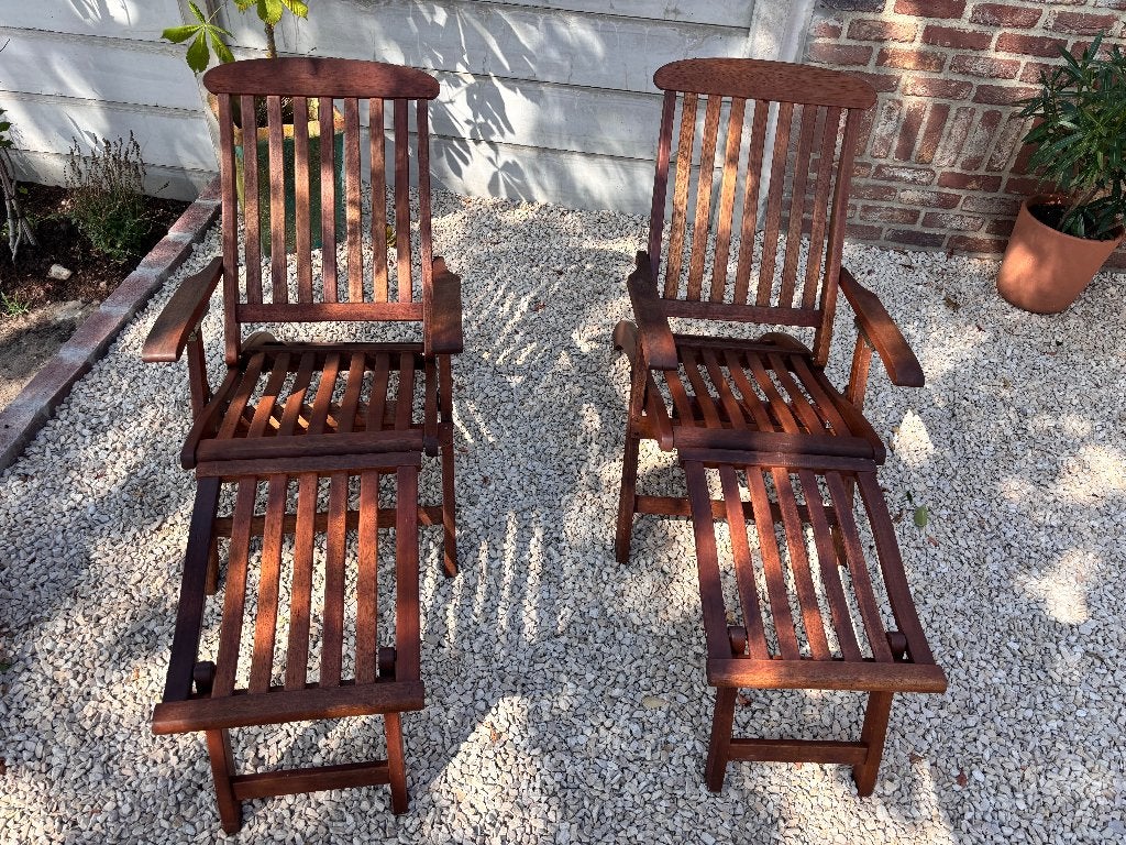 SET hardhouten tuin/lig stoelen  van Bel Garden, Huis en Inrichting, Stoelen, Twee, Bruin, Ophalen of Verzenden, Zo goed als nieuw