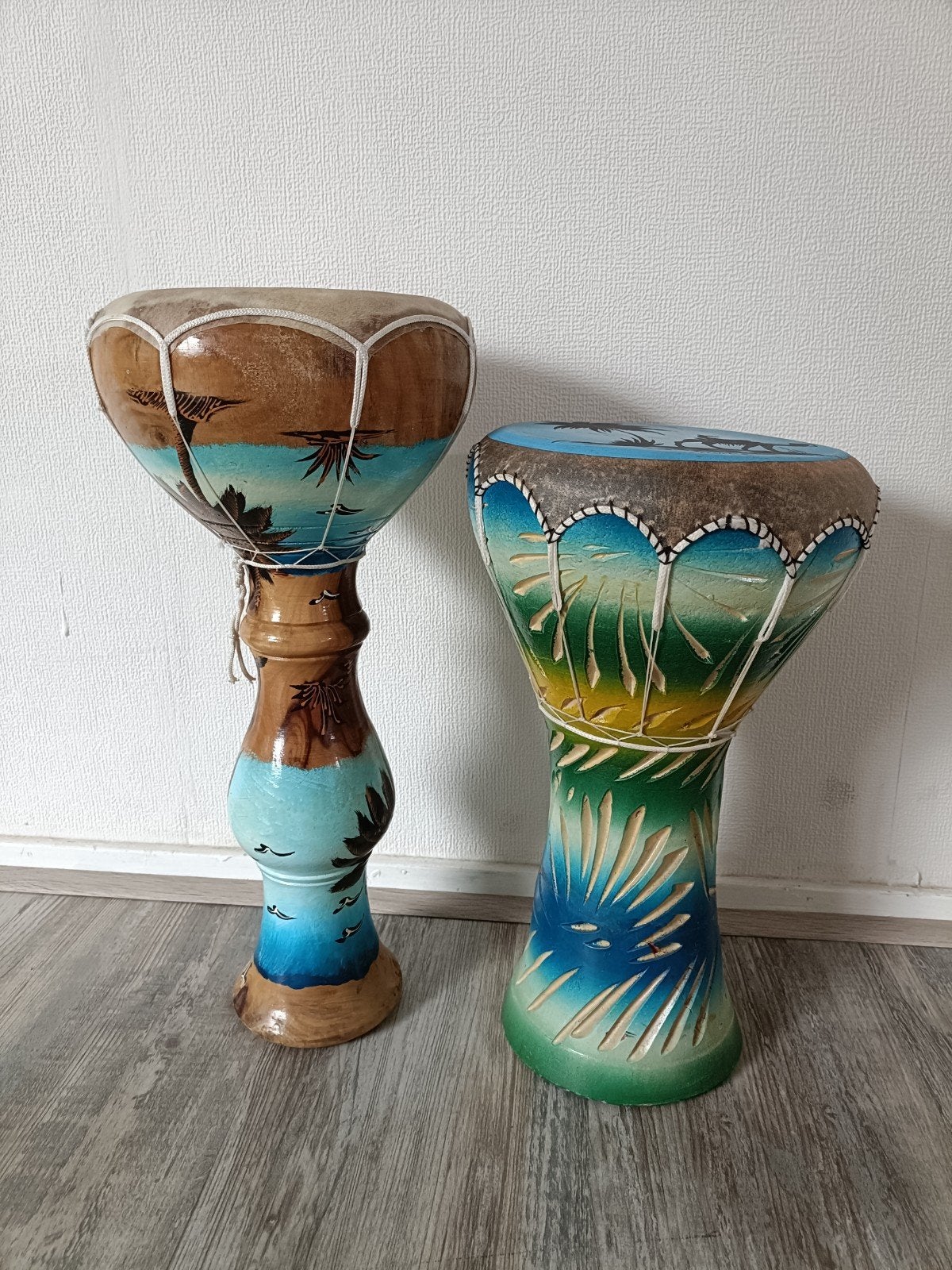 2 Afrikaanse Djembe Handtrommels, Muziek en Instrumenten, Ophalen of Verzenden, Zo goed als nieuw, Trommel