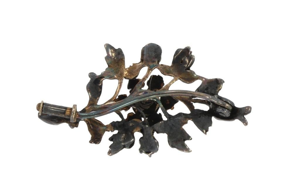 Diamanten bloem tak broche 14k gouden en zilver antiek, Verzenden, Goud, Broche, Met edelsteen