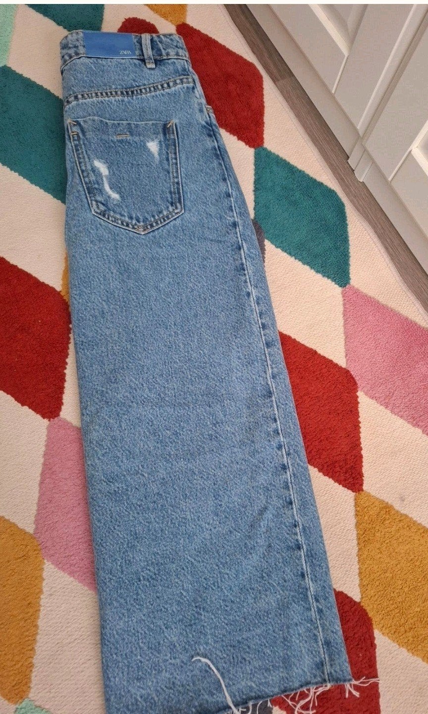 Zara Lichtblauwe Denim Midi Rok XS - Hoge Taille, Blauw, Zara, Ophalen of Verzenden, Maat 34 (XS) of kleiner