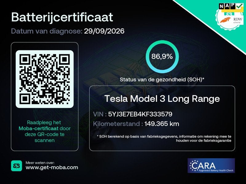 Tesla Model 3 Long Range AWD 75 kWh 87% SOH Trekhaak Rijklaa
