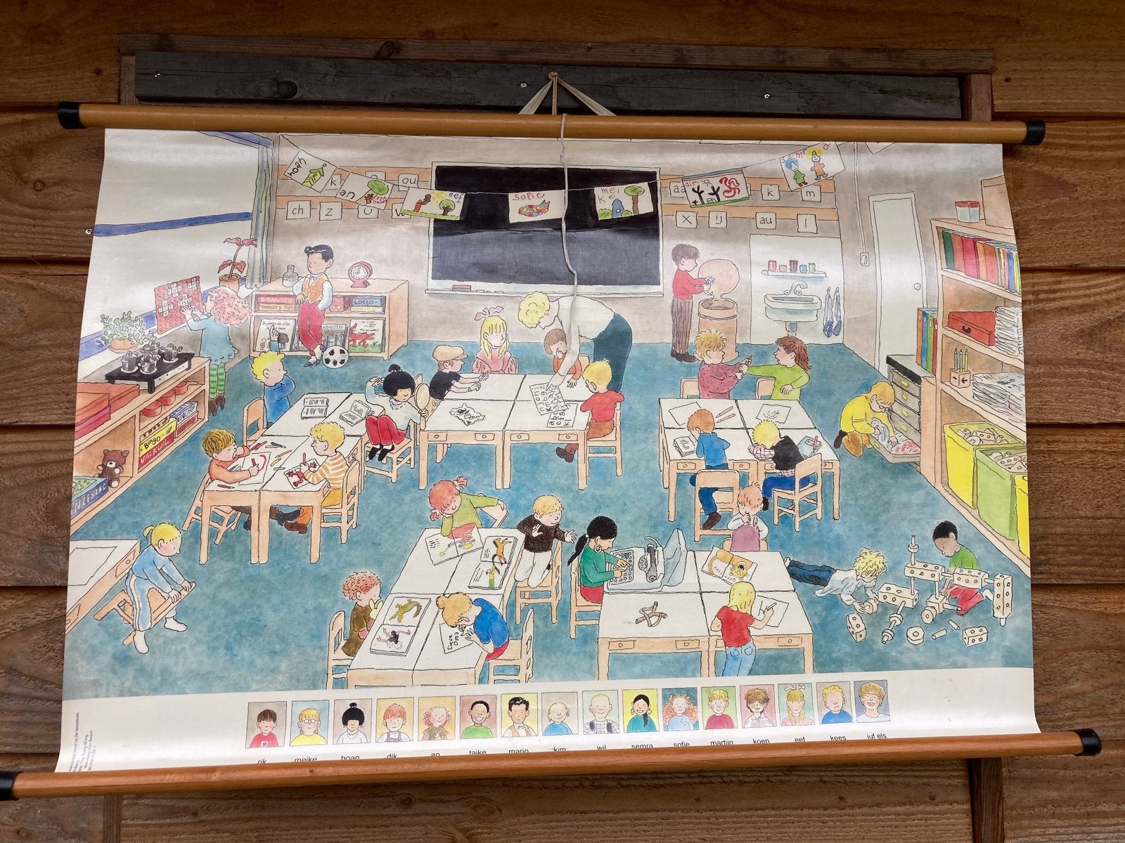 Vintage schoolplaat: schoolklas tafereel, Antiek en Kunst, Antiek | Schoolplaten, Ophalen, Overige thema's