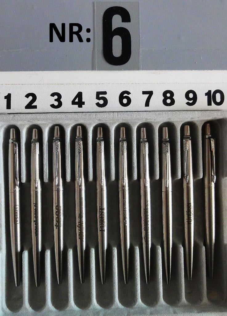 10 X PARKER JOTTER nr.6 MET RECLAME  PRIJS PER PARKER, Verzamelen, Pennenverzamelingen, Gebruikt, Ophalen of Verzenden, Met reclame