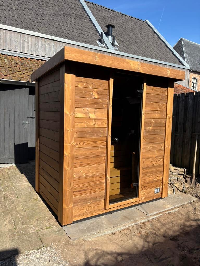 Thermowood buitensauna tuinsauna buiten sauna eigenproductie, Sport en Fitness, Sauna, Ophalen of Verzenden, Nieuw, Fins of Traditioneel