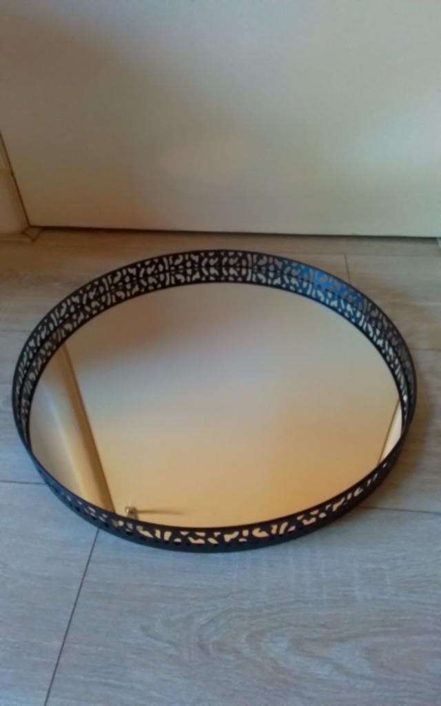 Mooie Zwarte Spiegel met Metalen Sierrand 4cm/48cm, Huis en Inrichting, Woonaccessoires | Spiegels, Minder dan 50 cm, Rond, Nieuw