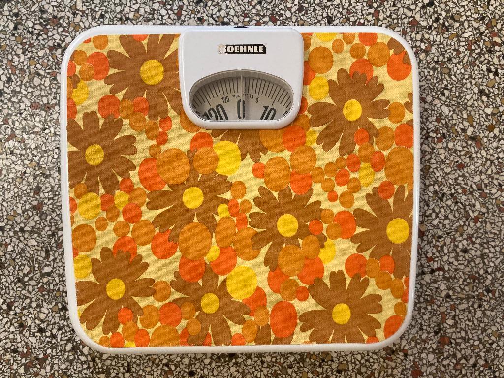 Soehnle bloemen weegschaal vintage geel oranje rood jaren 70, Gebruikt, 100 kg of meer, Ophalen of Verzenden, Personenweegschaal