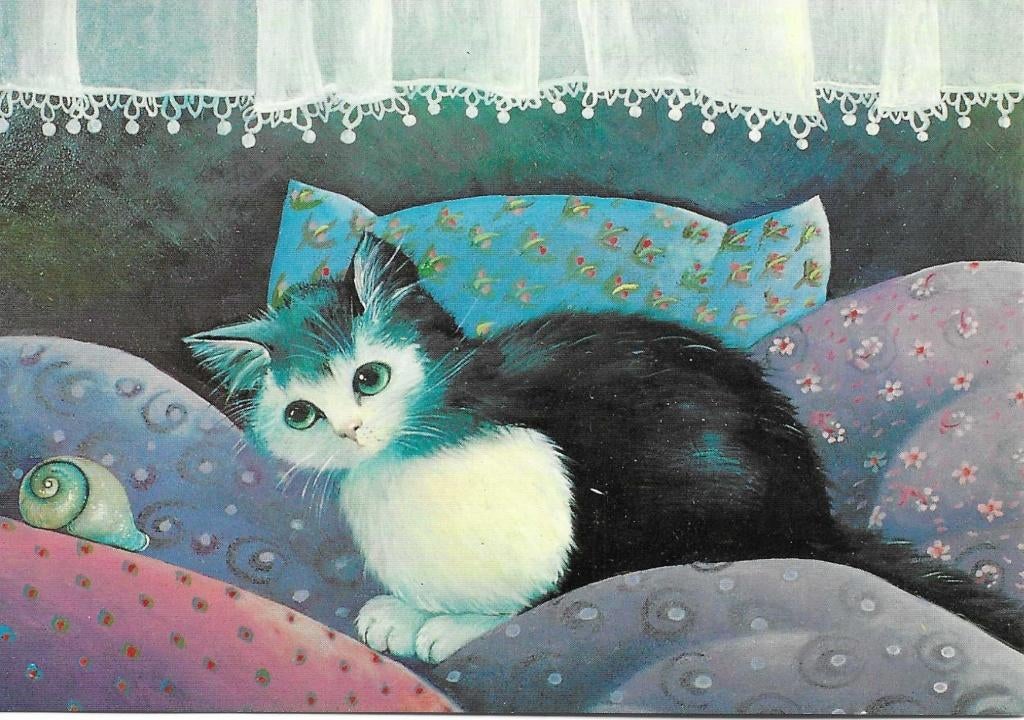 Katten- -Poes met slak., Ophalen of Verzenden, 1980 tot heden, Ongelopen, Hond of Kat