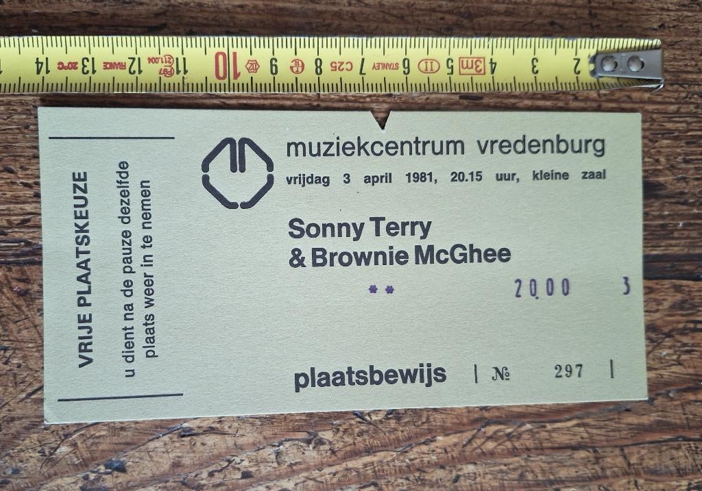 Ticket = Blues = SONNY TERRY & BROWNIE McGHEE = 1981=Utrecht, Ophalen of Verzenden, Zo goed als nieuw, Foto of Kaart