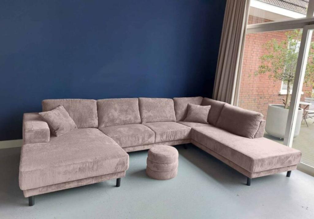 Nieuwe U bank xl 345x235 hoekbank Rib, Velvet, Bouclé/ Teddy, Huis en Inrichting, Banken | Bankstellen, Hoekbank, Ophalen of Verzenden