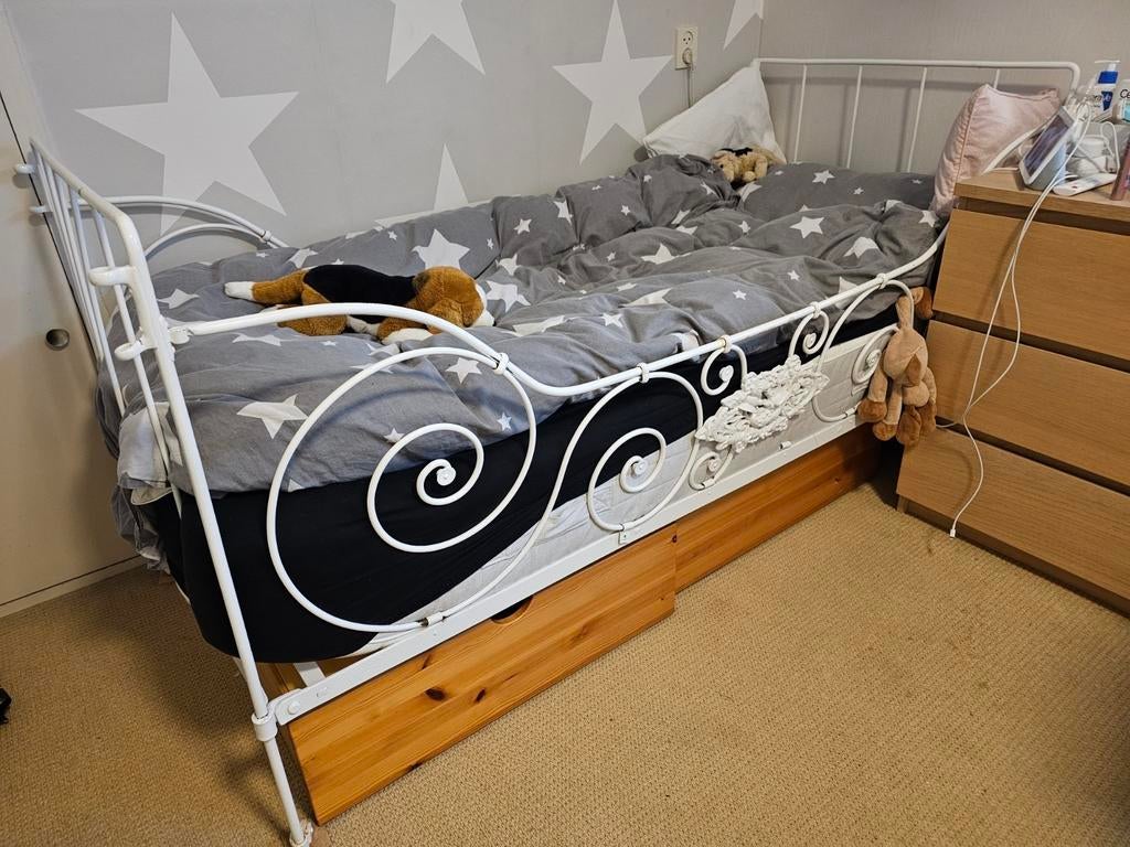 Rustiek, antiek, ijzeren kinderbed, Kinderen en Baby's, Kinderkamer | Bedden, Ophalen, Gebruikt, 180 cm of meer, 85 tot 100 cm
