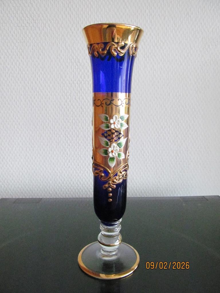 Vintage kobaltblauwe bud vaas Boheemse of Venetiaanse stijl,, Antiek en Kunst, Ophalen