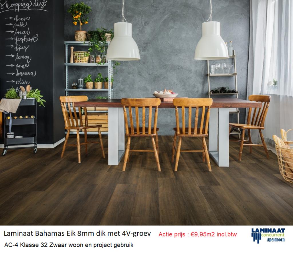 Landelijk Laminaat Bahamas Eik 8mm dik 4V-groev €9,95m2, Laminaat vloer landelijk, Bruin, 75 m² of meer, Nieuw
