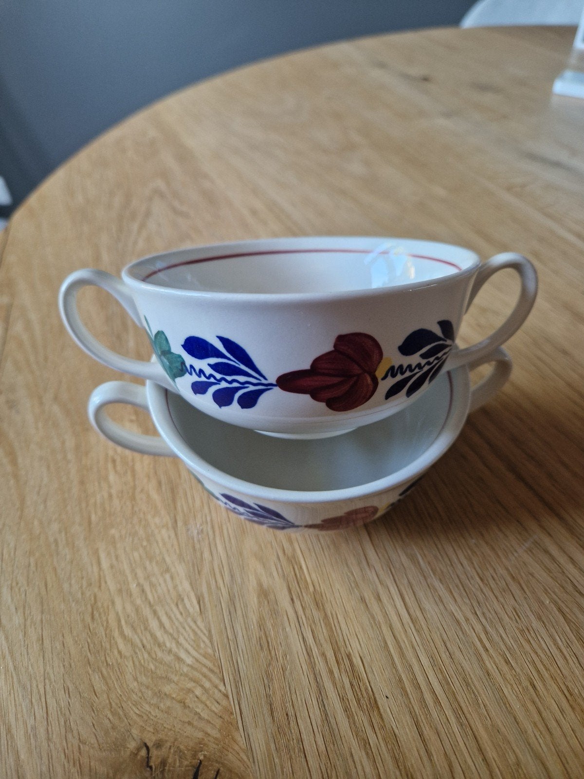 Set van 2 Boch Frères soepkommen met handvatten, Ophalen of Verzenden