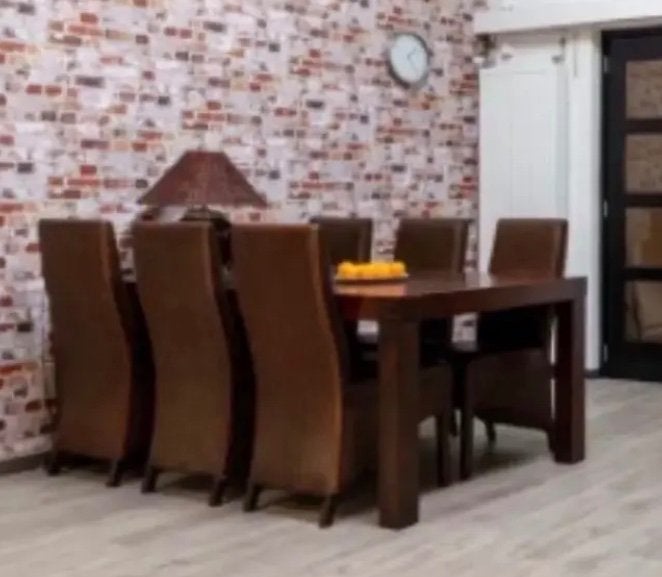 Tafel eettafel met zes Lloyd Loom stoelen hout leer & riet, Huis en Inrichting, Stoelen, Ophalen, Gebruikt, Bruin, Vijf, Zes of meer stoelen