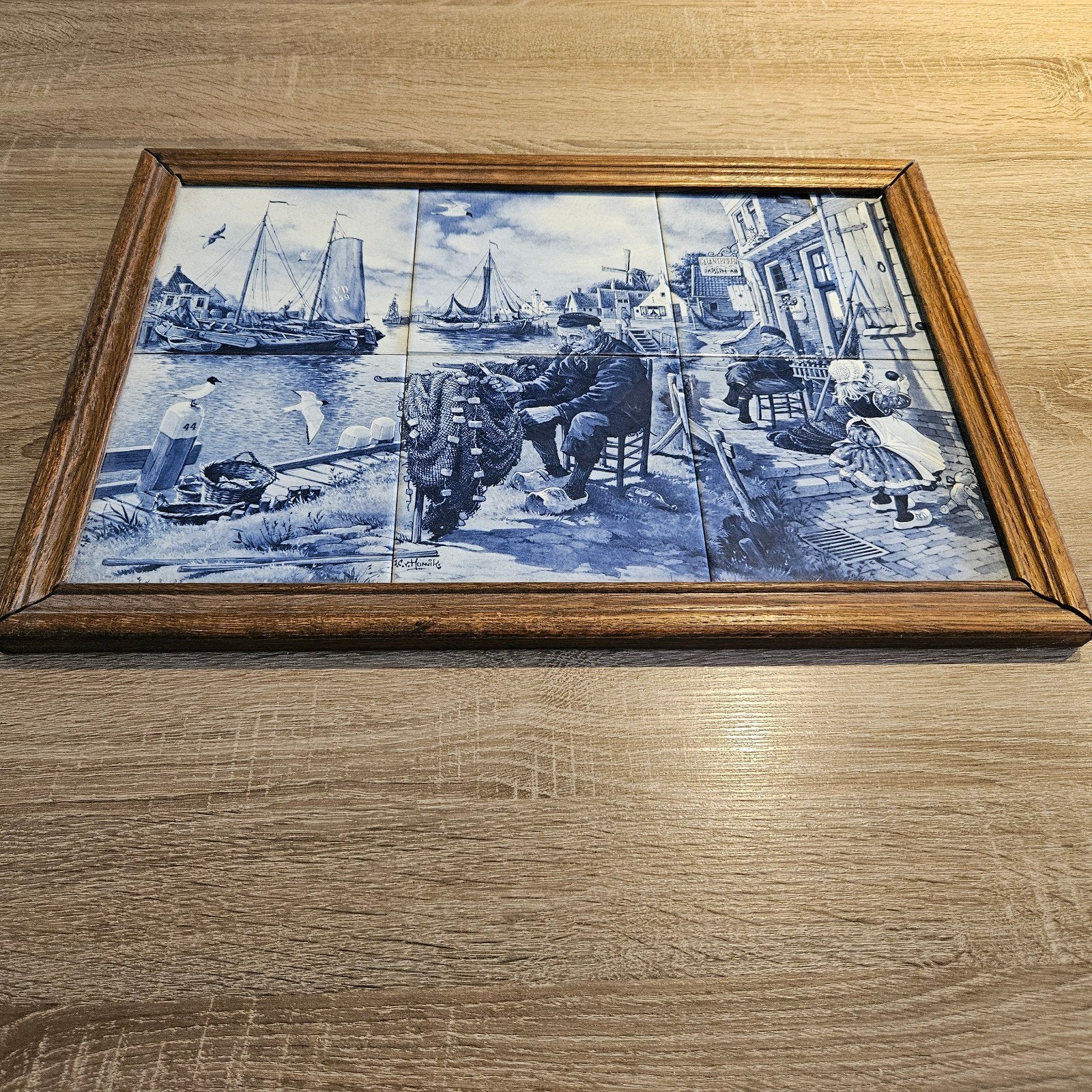 Tegeltableau (6 tegels) Vissershaven, Antiek en Kunst, Ophalen of Verzenden