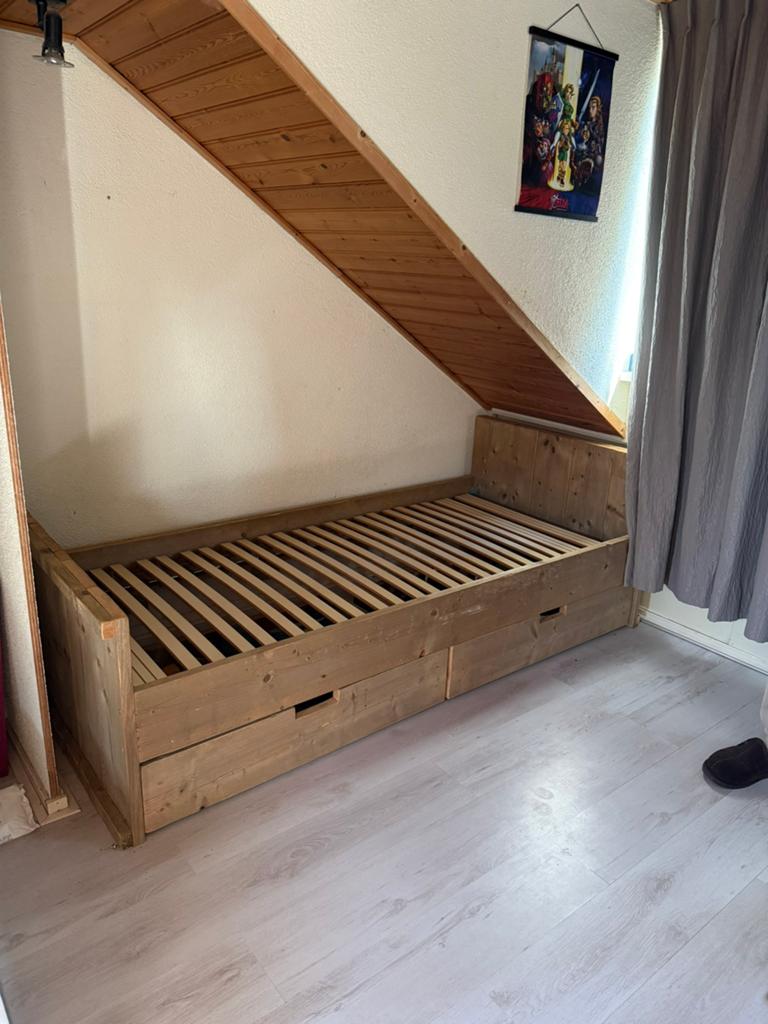 Steigerhouten bed 1 persoons, Ophalen, 90 cm, Eenpersoons, Steigerhout