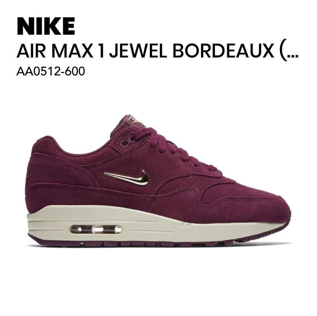 Nike Air Max 1 Jewel Bordeaux sneakers, Kleding | Dames, Schoenen, Overige kleuren, Nieuw, Ophalen of Verzenden, Sneakers of Gympen