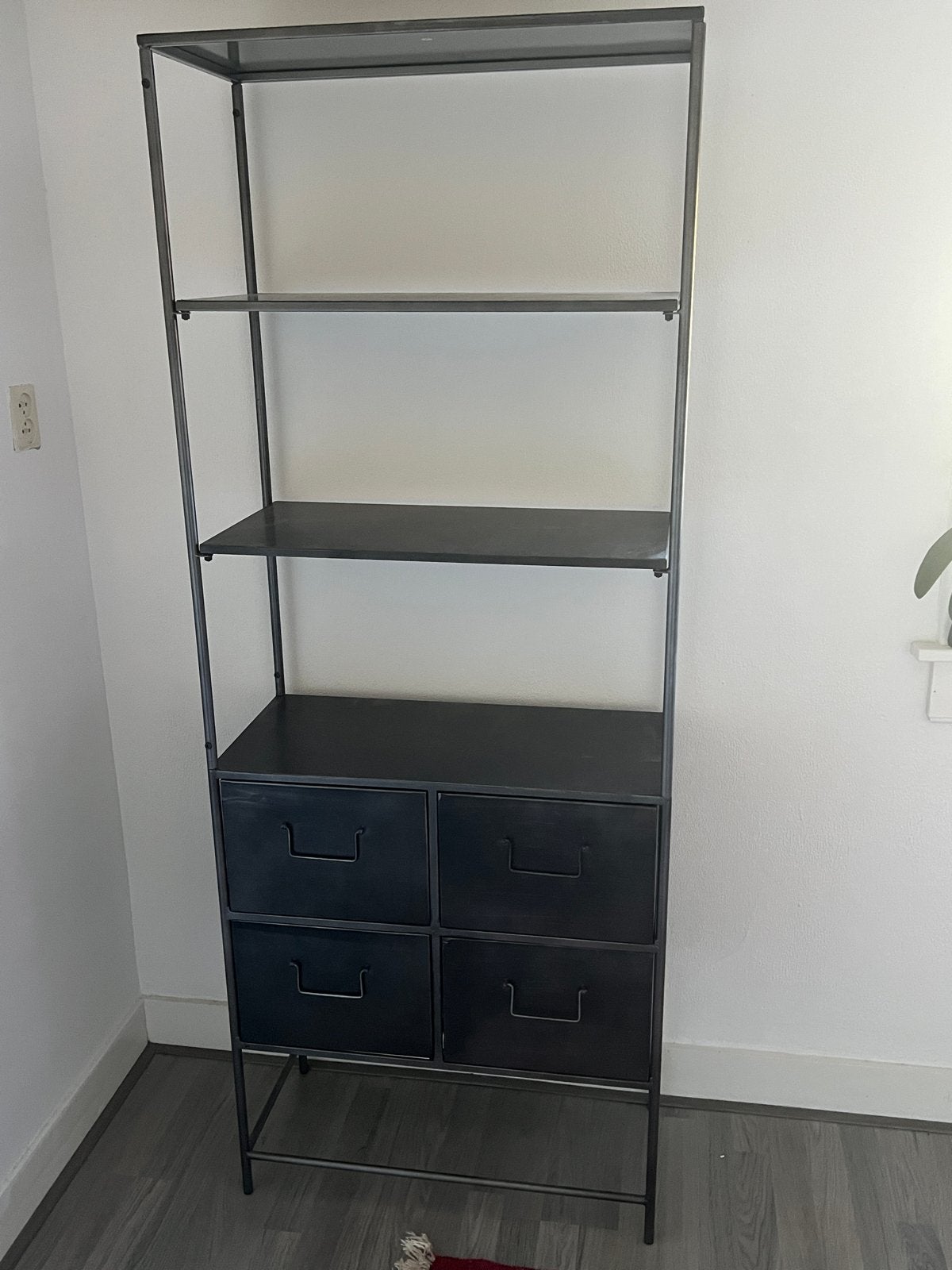 Antraciet metalen boekenkast met lades - Robuust & elegant, Ophalen, 50 tot 100 cm, Zo goed als nieuw, Metaal