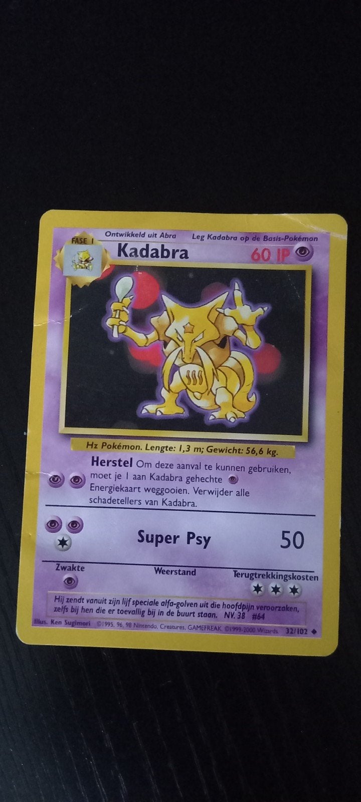 Pokémon Kadabra Kaart 32/102 (Base Set 2) - Zeldzaam, Ophalen of Verzenden, Gebruikt, Losse kaart