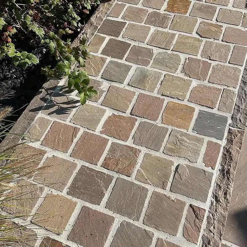 Kandla Ochre kasseien 14x14x5/7 cm gekapt € 51,95 p/m2, Tuin en Terras, Ophalen of Verzenden, Nieuw, Natuursteen, Klinkers