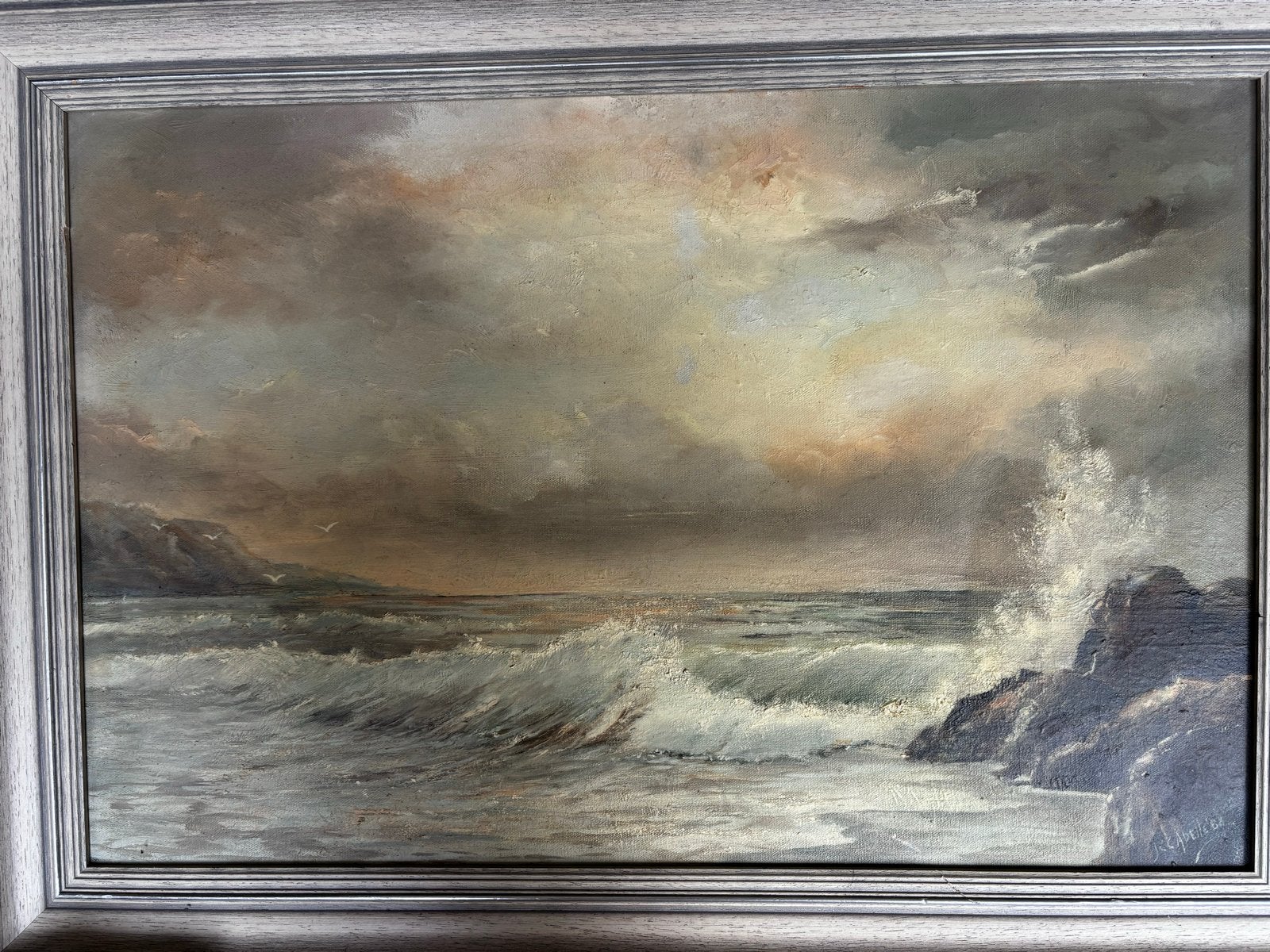 Schilderij: Krachtige Zeegezicht met Brekende Golven, Ophalen, Maritiem / water, Doek, Realistisch