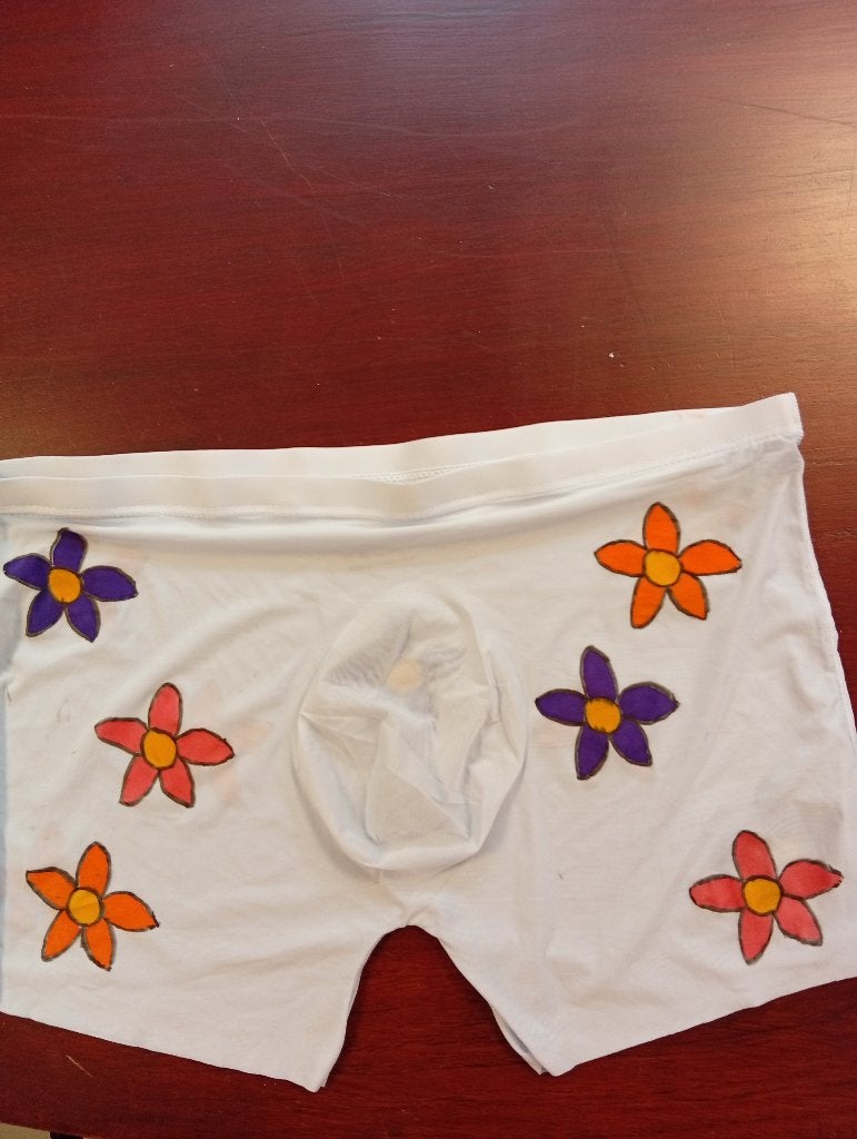 Zelfbeschilderde heren boxershort met paarsebloem, Kleding | Heren, Ondergoed, Ophalen of Verzenden, Wit, Boxer