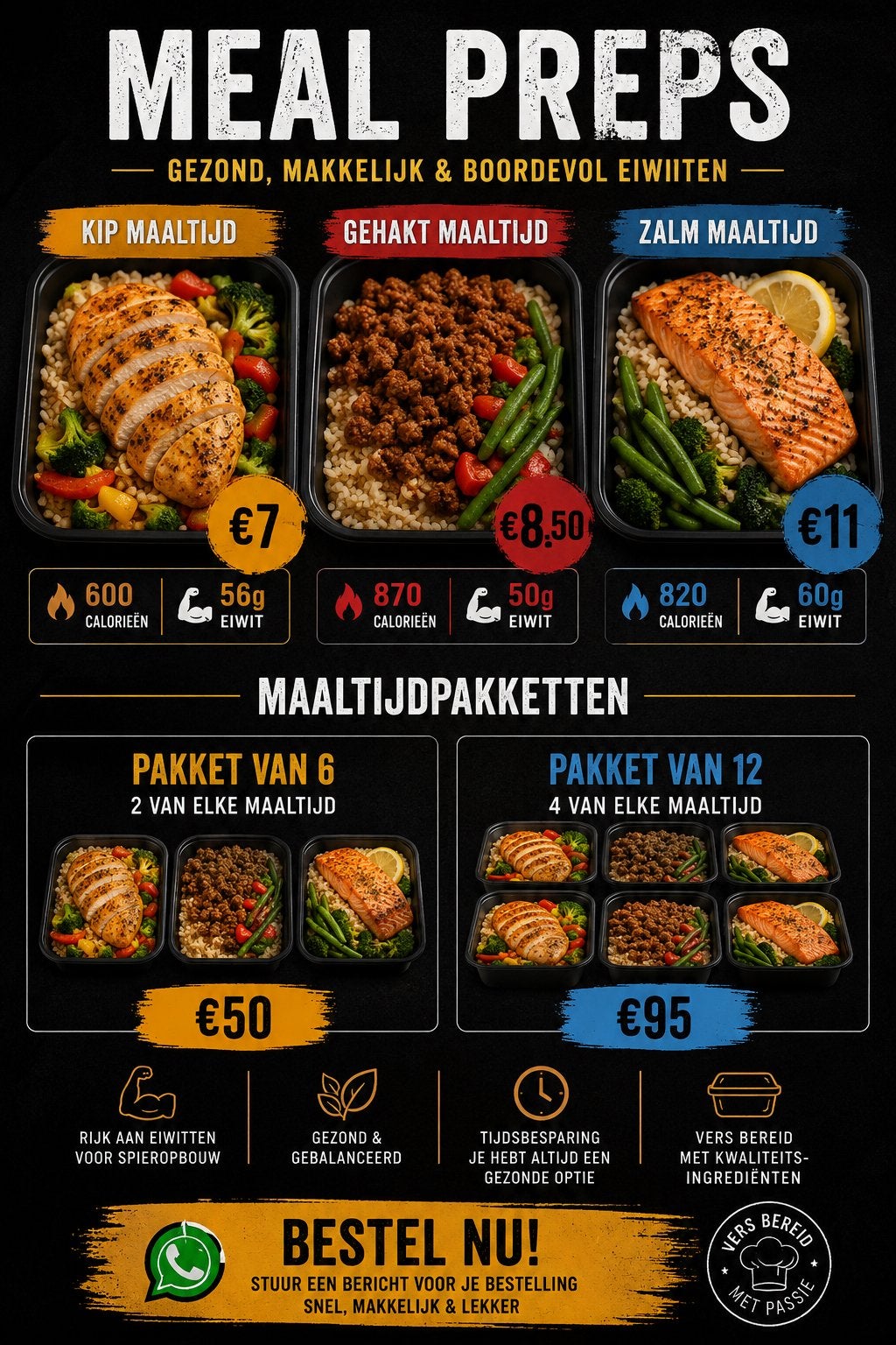 High Protein Meal Prep Verse Maaltijden | Kip, Gehakt & Zalm, Ophalen of Verzenden, Nieuw, Overige typen