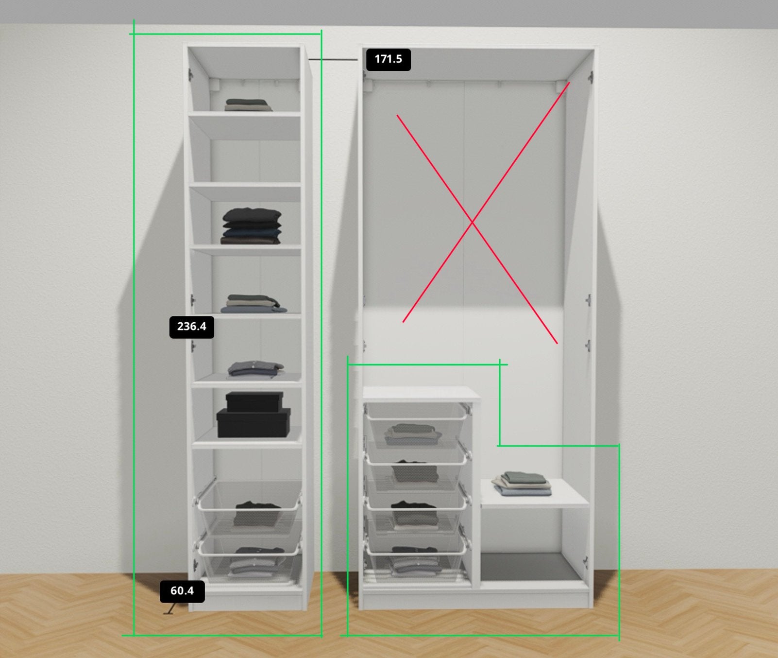 Foto 2 van Ikea pax kast wit met meerdere elementen/ accessoires