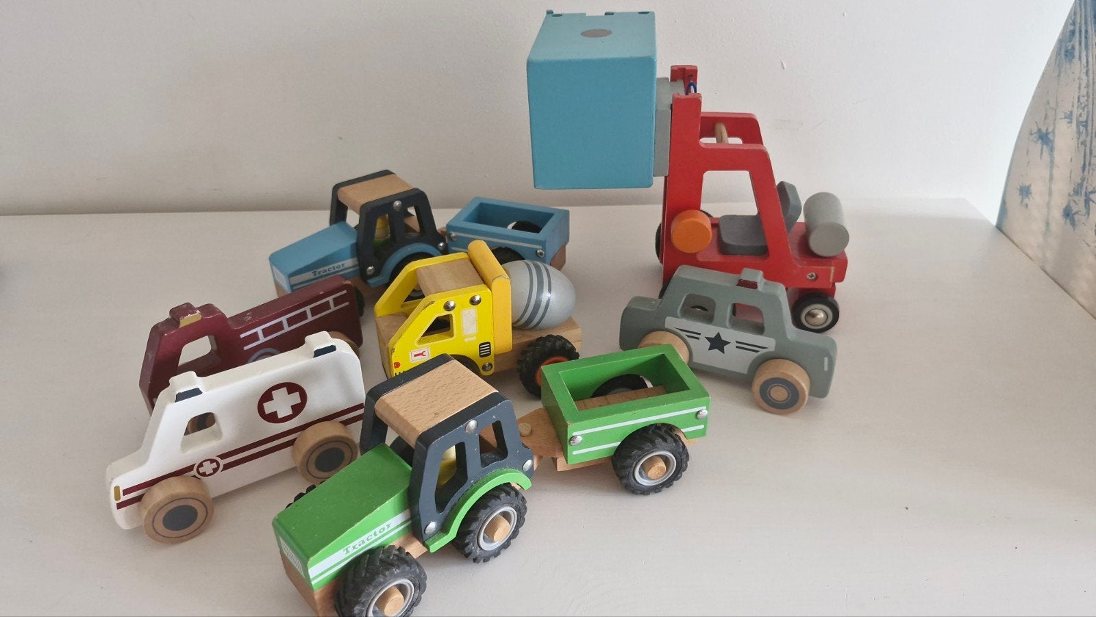 Houten speelgoedvoertuigen set, Ophalen of Verzenden, Gebruikt