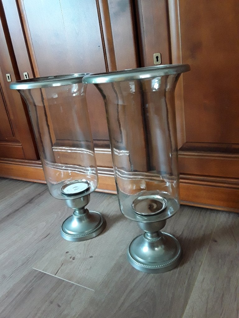 KANDELAAR. WINDLICHT GLAS OP VOET. HURRICAN WINDLICHT, Ophalen, 45 cm, Kandelaar, Glas