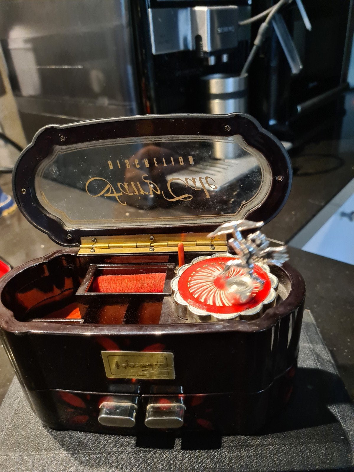 Vintage Muziekdoosje met Cupido en Spiegel, Ophalen of Verzenden