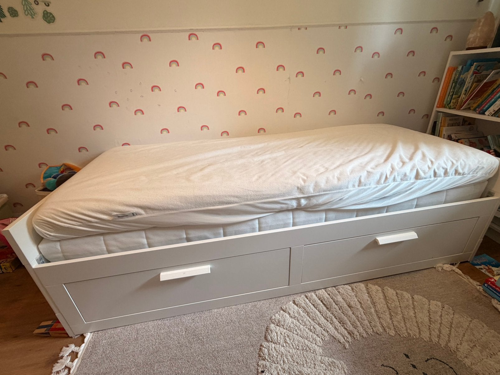 Ikea BRIMNES bedbank met 2 matrassen, Ophalen, Gebruikt, Eenpersoons, Wit