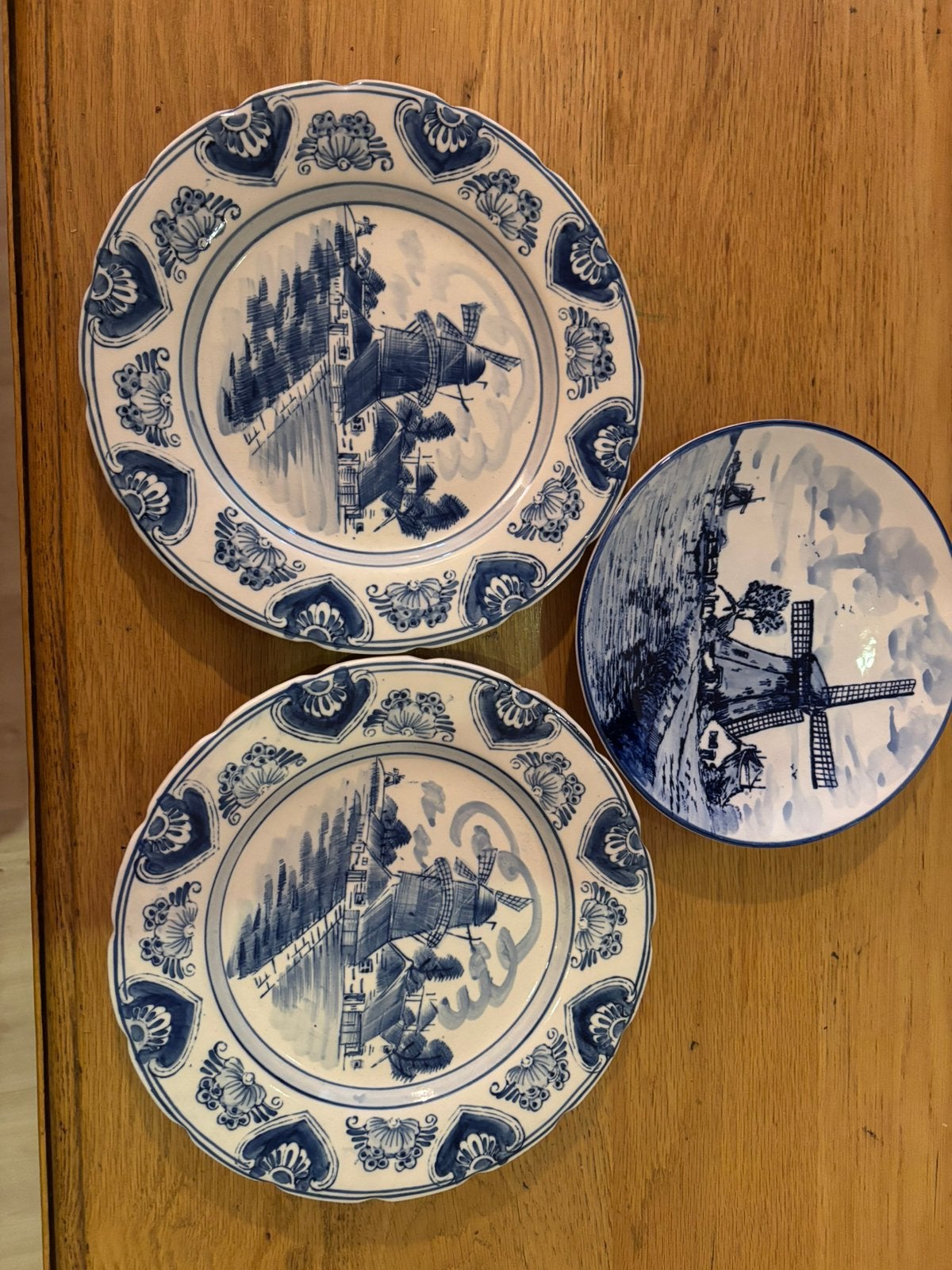 Delftsblauwe Handgeschilderde Wandborden molen- Set van 3, Ophalen of Verzenden