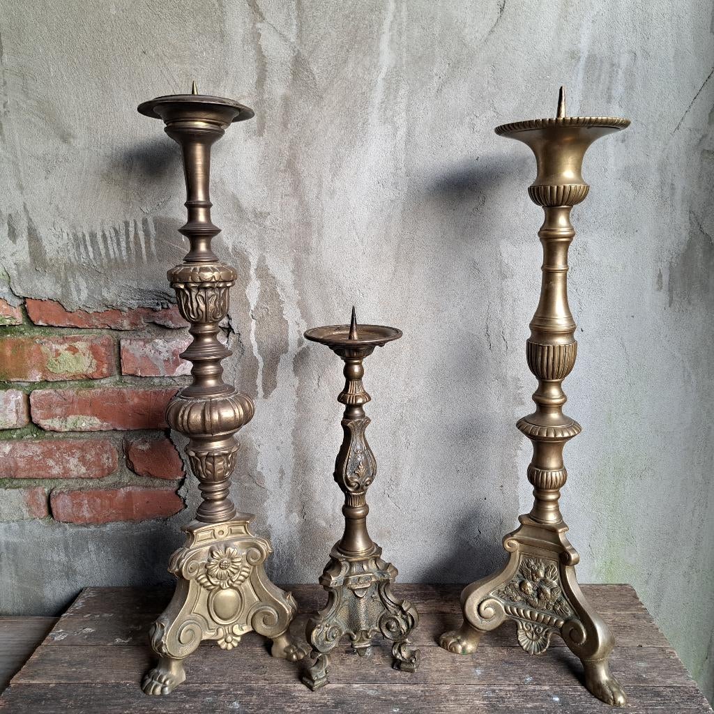 Oude koperen kerkkandelaar brocante kandelaar *Etage3*, Gebruikt, ., Ophalen of Verzenden, .