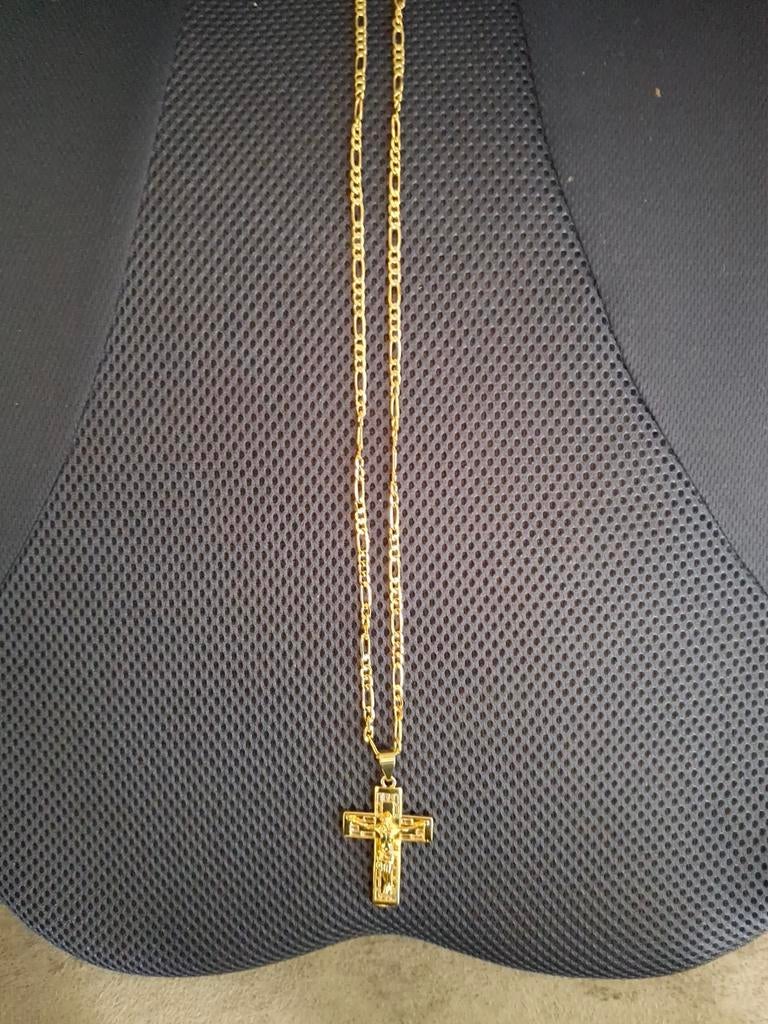 Mooie goudkleurige ketting met kruis, Ophalen of Verzenden, Nieuw, Goud, Overige materialen