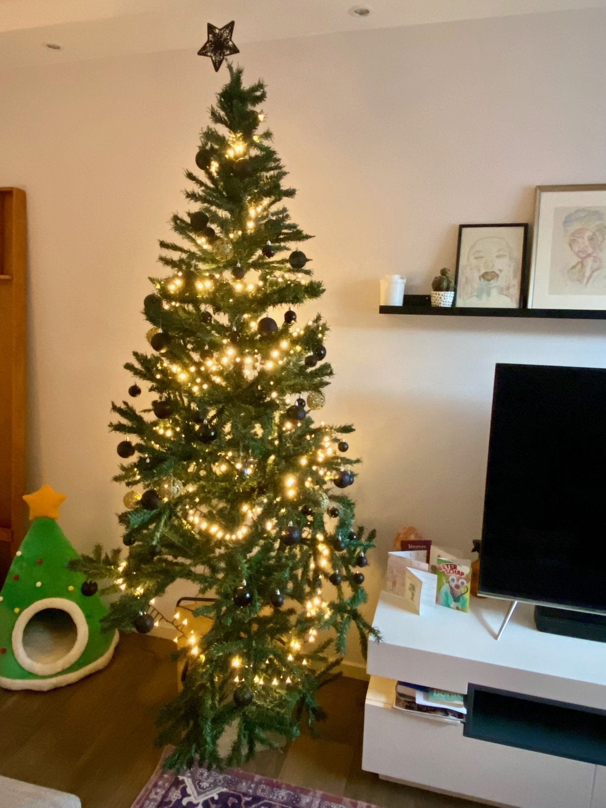 Mooie kerstboom met vaste lampjes - nauwelijks gebruikt, Ophalen, Zo goed als nieuw