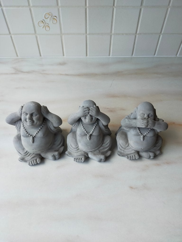 Boeddha Beeldjes 3 stuks, Huis en Inrichting, Woonaccessoires | Boeddhabeelden, Ophalen, Grijs, Zo goed als nieuw, Set