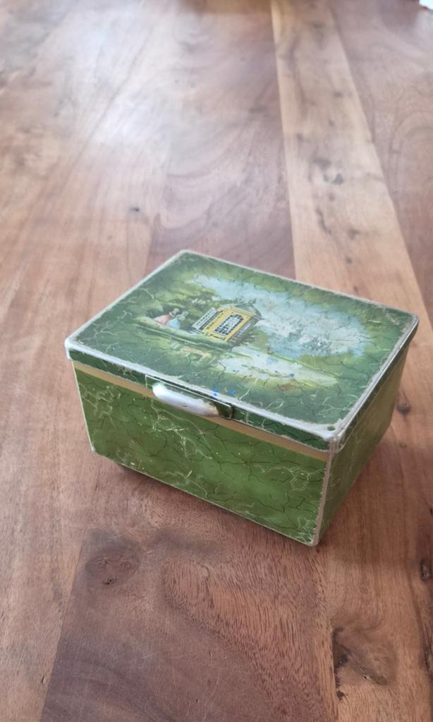 Vintage Pickwick theeblik - Groen met afbeelding, Verzamelen, Blikken, Ophalen of Verzenden, Gebruikt, Thee, Pickwick