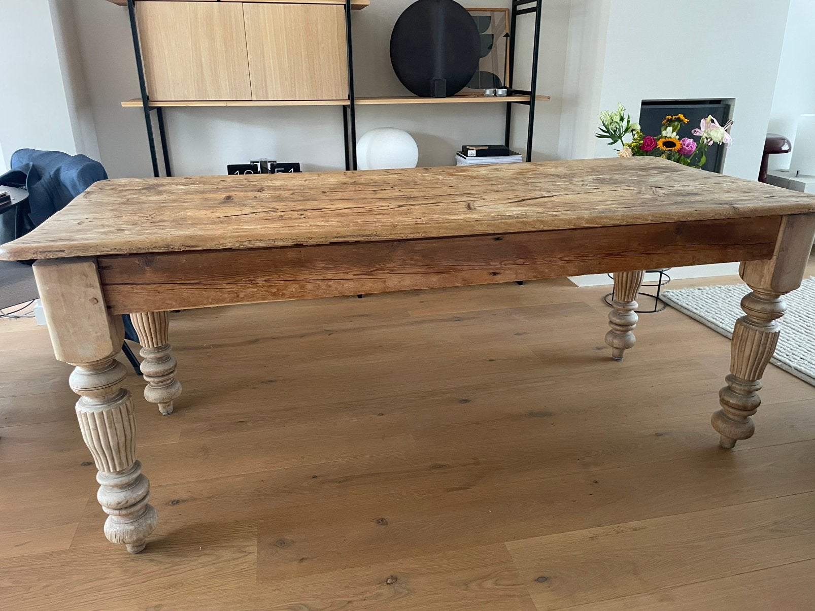 Oude houten tafel 200x90, Gebruikt, Eikenhout, 200 cm of meer, Landelijk