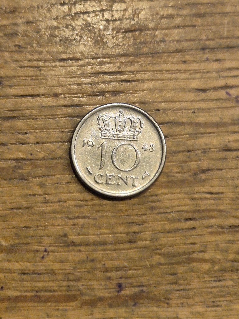 Nederland - 10 Cent 1948, Postzegels en Munten, Munten | Nederland, Verzenden, Koningin Wilhelmina, 10 cent, Losse munt