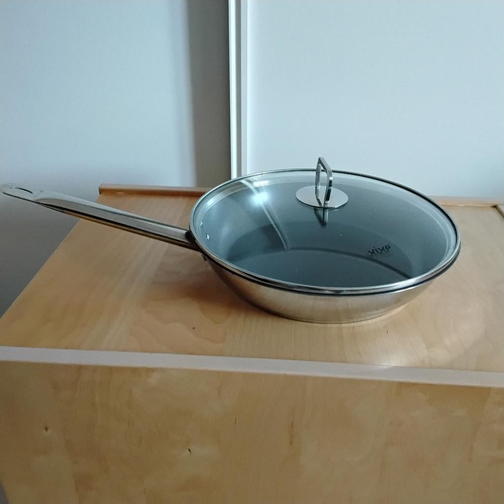 Hackman hapjespan braadpan, met Vivo deksel, doorsnee 32 cm, Ophalen of Verzenden, Zo goed als nieuw, Gietijzer, Koekenpan of Braadpan