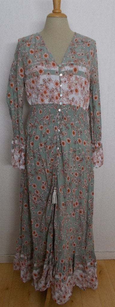 Romantische maxi print jurk van Guts & Gusto! L, Kleding | Dames, Maat 42/44 (L), Zo goed als nieuw, Onder de knie, Meerkleurig