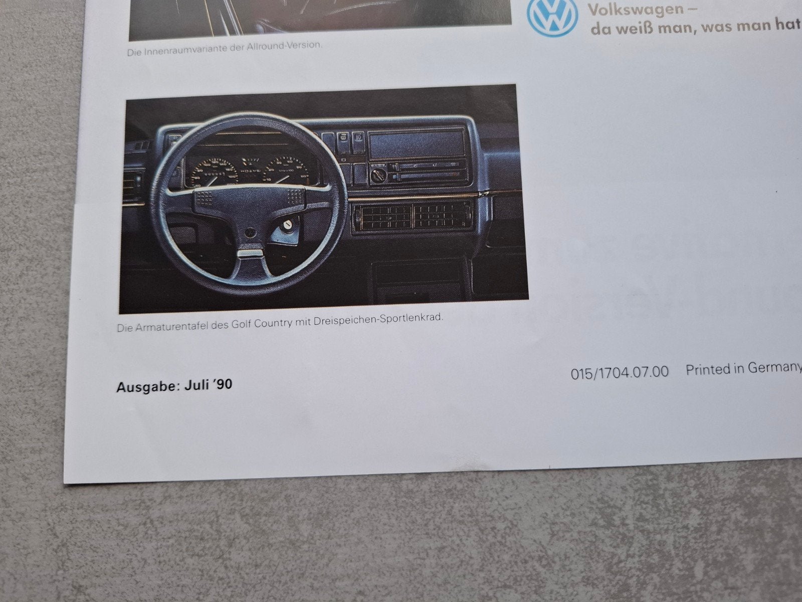 Volkswagen Golf Country Allround sheet - 1990, Ophalen of Verzenden, Zo goed als nieuw, Volkswagen