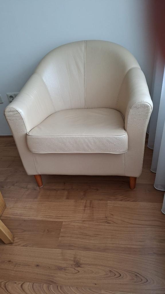 Beige leren fauteuil, Ophalen, Gebruikt, Minder dan 75 cm, Leer