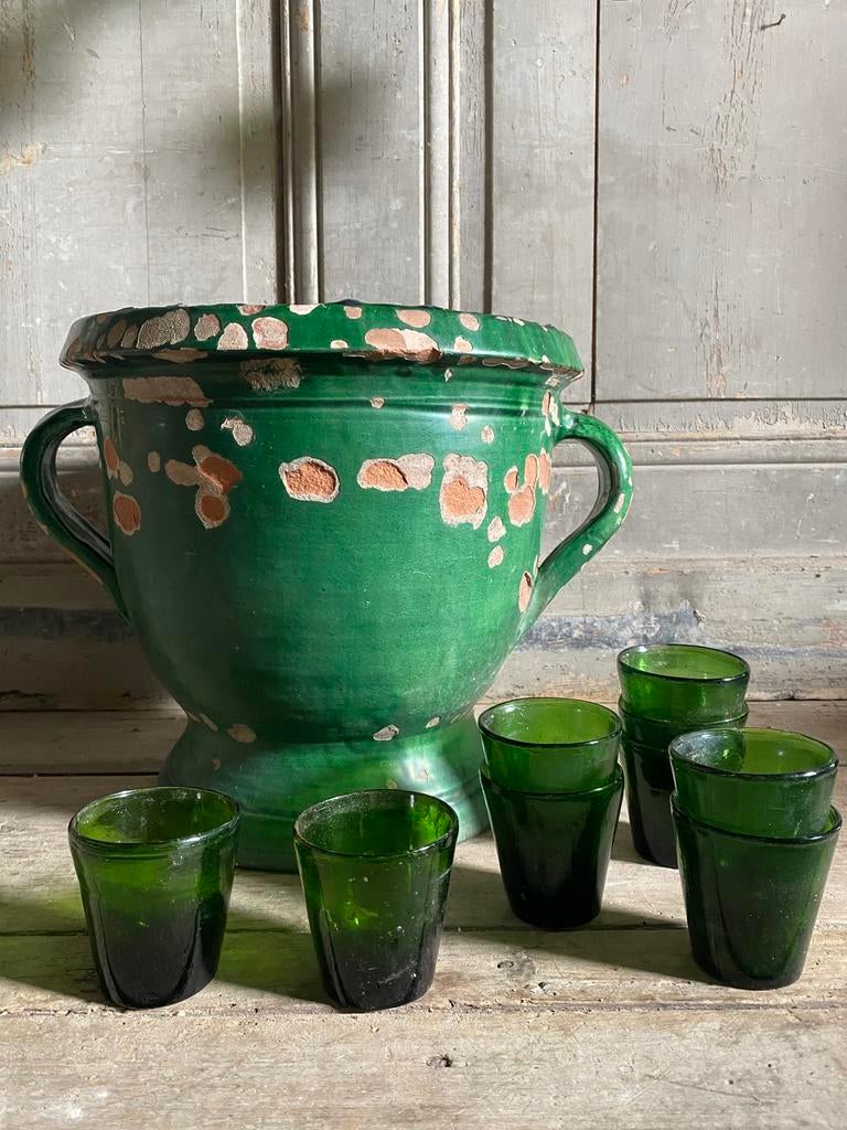 Antiek franse pricessie glaasjes, en aardewerk pot, Ophalen of Verzenden