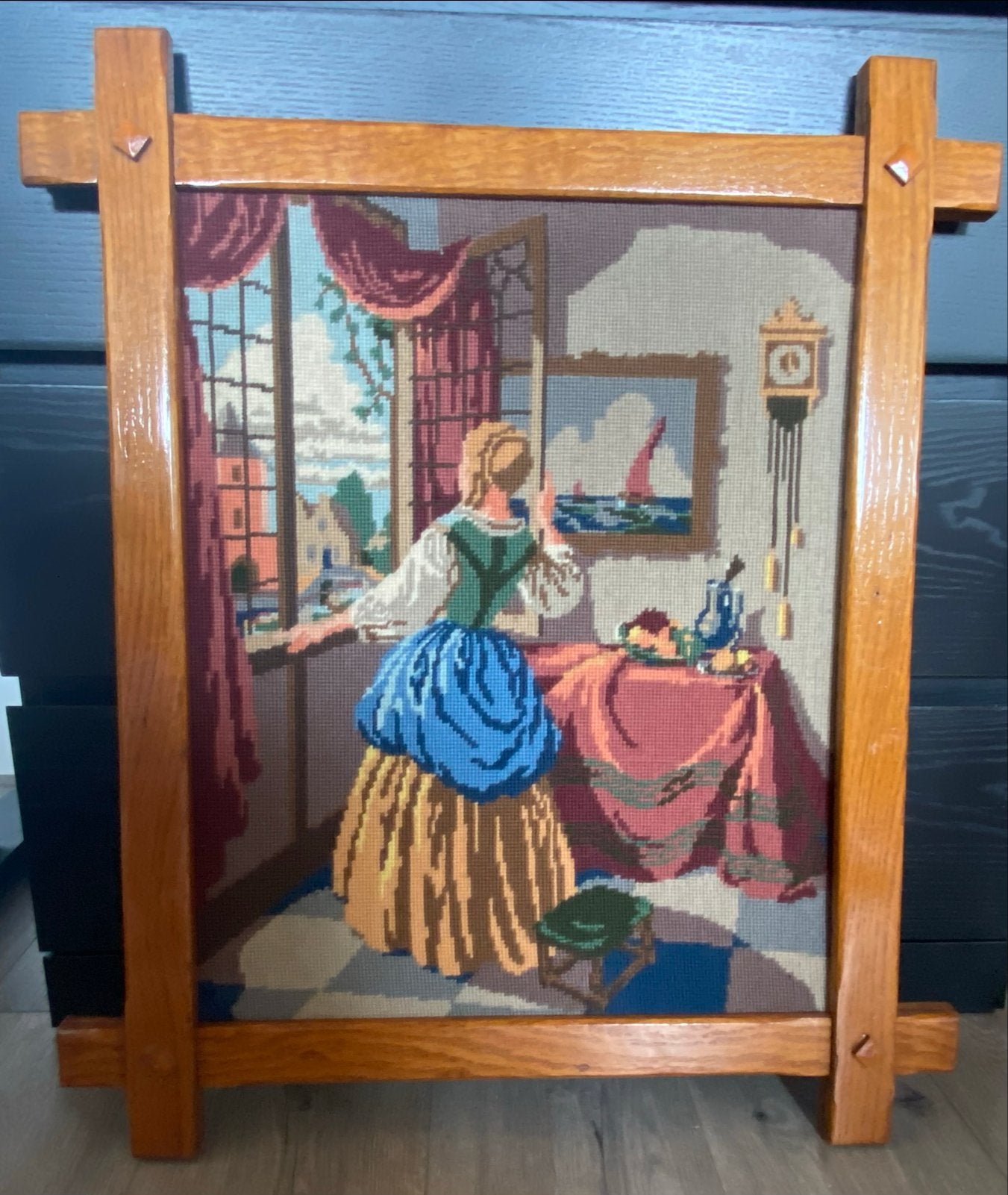 Vintage Gobelin Wandtapijt - Dame aan het Raam, Ophalen of Verzenden