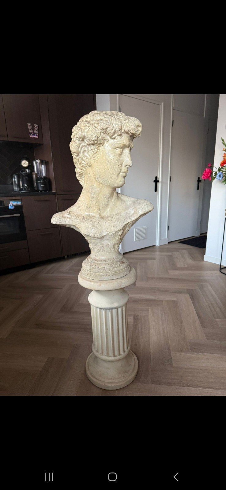Klassieke buste van David op sokkel - Crèmekleurig, Ophalen of Verzenden